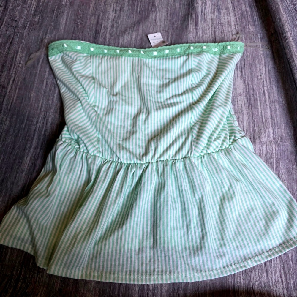 Maurice's Womens Green White Stripe‎ Smocked Strapless Peplum Top Size Large